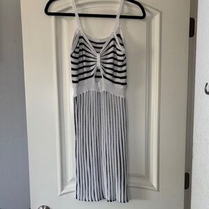 Striped Knit Midi Dress in White and Black